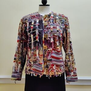 Sandy Starkman Textile Artisan Mixed Medium And Trim Bohemian Jacket, S